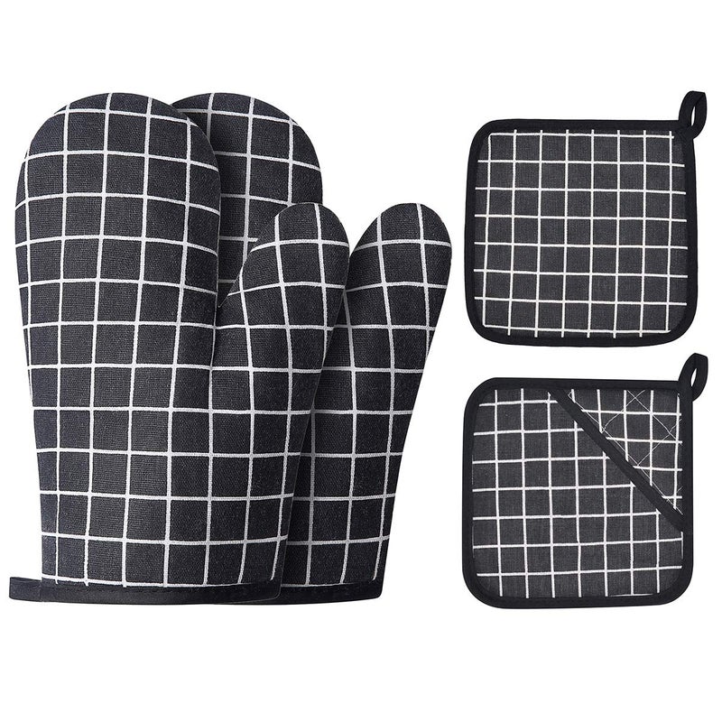 Win Change Oven Mitts and Potholders BBQ Gloves-Oven Mitts and Pot Holders with Recycled Infill Silicone Non-Slip Cooking Gloves for Cooking Baking Grilling (4-Piece Set,Black) - Image 1